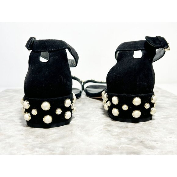 Stuart Weitzman Allpearls Suede Block Heel Sandal in Black - Sz 9 - Picture 7 of 10